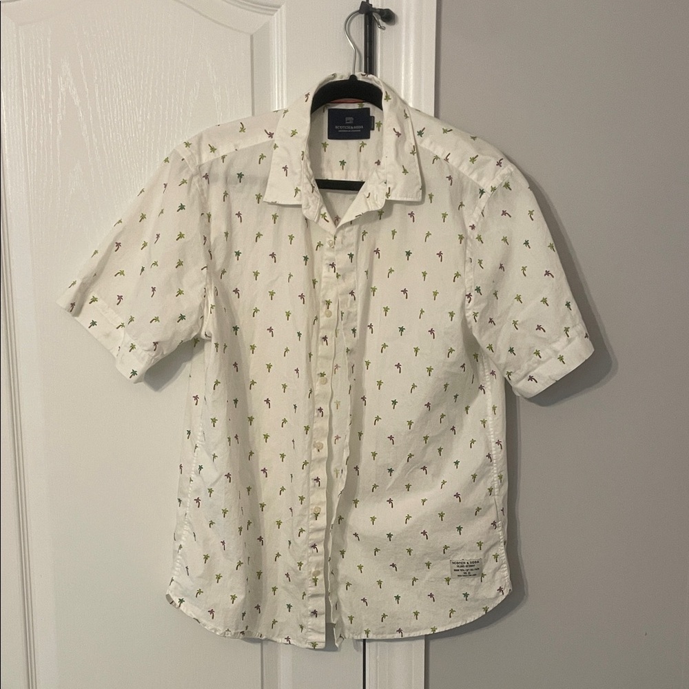 Scotch & Soda White Shirt with Palm Tree Design Size Large